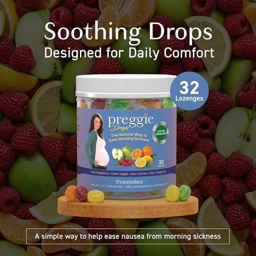 Preggie Pop Drops Pregnancy Nausea Relief Morning Sickness Candy with Essential Oils for Pregnant Women – Flavor Variety Pack, 32 Count