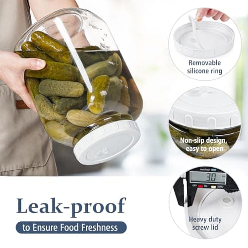 Folinstall 1.5 Gallon Large Fermentation Jars with 2 Airtight Lids and 3 Airlocks, Wide Mouth Glass Mason Jar with Scale Mark, Pickle jars, Mead Making Kit, Kimchi Containers, 2 Pack