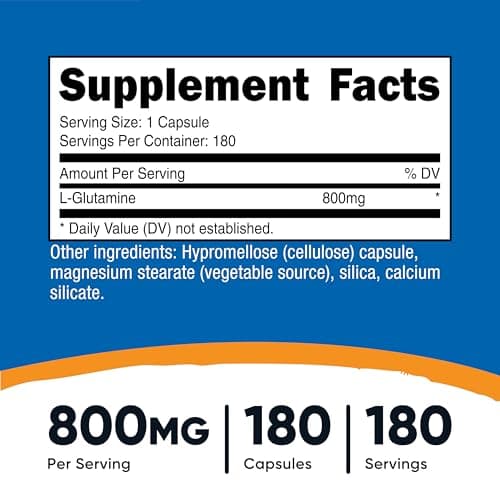 Nutricost L-Glutamine 800mg, 180 Capsules - Gluten Free, Non-GMO