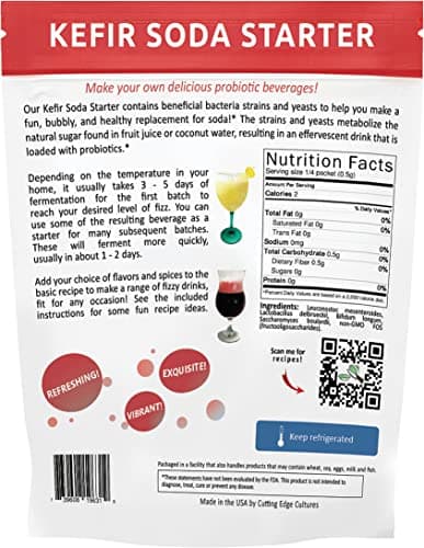 Kefir Soda Starter Culture Bubbly Probiotic Fermented Beverage Cutting Edge Cultures 4 Pack 8g Make Fizzy Fermentation Beneficial Bacteria Drinks Lactobacillus Delbrueckii Bifidum Longum Boulardii
