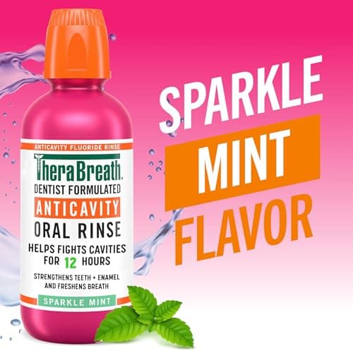 TheraBreath Anticavity Fluoride Oral Rinse Mouthwash, Fights Cavities, Strengthens Enamel and Freshens Breath, Dentist-Formulated, Alcohol-Free, Sparkle Mint Flavor, 16 fl oz, Pack of 2