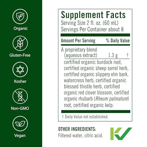 Flora Flor Essence Liquid Tea Blend 32oz LARGE - Gentle Detox Cleanse with Burdock Root, Slippery Elm, Kelp, Thistle - Premium Organic Ingredients