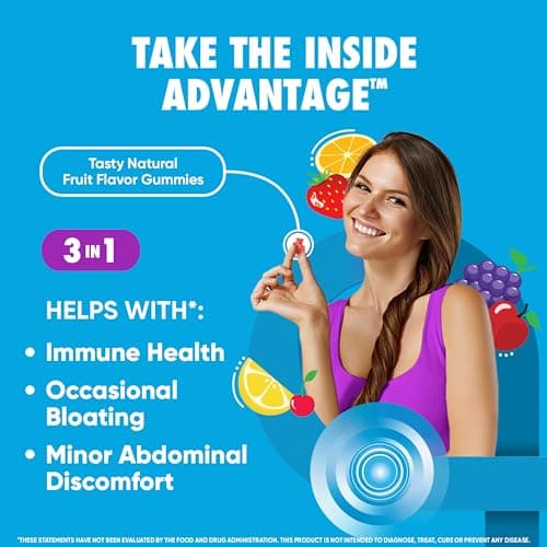 Digestive Advantage Probiotic Gummies for Digestive Health, Daily Probiotics for Women & Men, Support for Occasional Bloating, Minor Abdominal Discomfort & Gut Health, 80ct Natural Fruit Flavors
