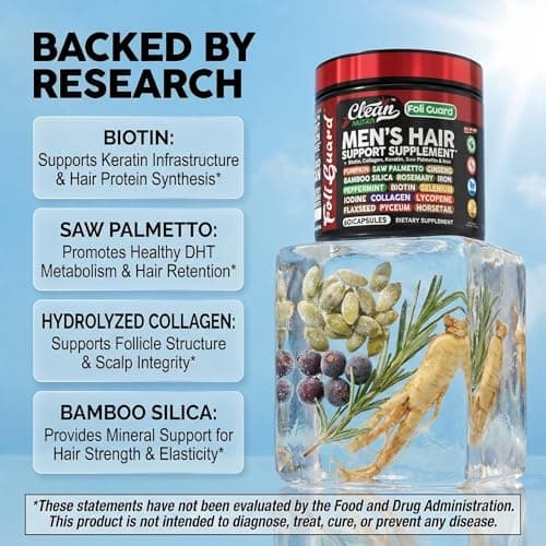 Hair Growth Supplement For Men | Biotin Hair Vitamins Collagen Pumpkin Seed Saw Palmetto Iron Ginseng Bamboo Silica Rosemary Peppermint Keratin Selenium Iodine Flaxseed Horsetail Vitamin A C D3 E B12
