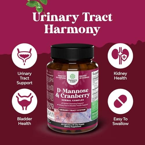 D Mannose with Cranberry Supplement - D Mannose 1000mg per Serving Capsules for Kidney Defense Support & Cleanse and Urinary Tract Health for Women & Men - Adults Bladder Health Supplement - 60 Count
