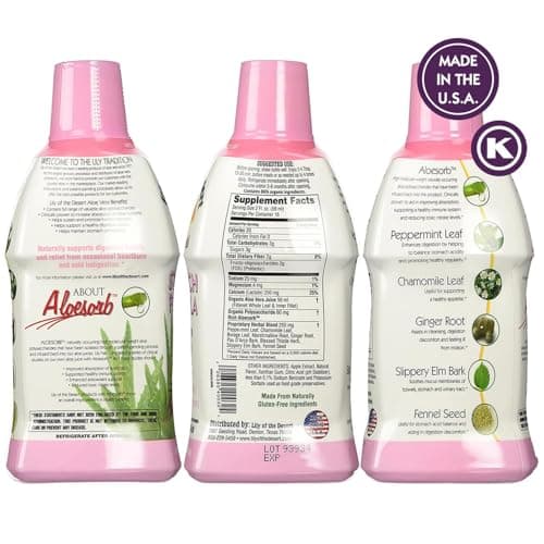 Lily of The Desert Stomach Formula, Organic Aloe Vera Juice with Slippery Elm, Chamomile, Peppermint, and Ginger for Gut Health, Acid Reflux, Heartburn Relief, 32 Oz, Gelly Sachet Included,1