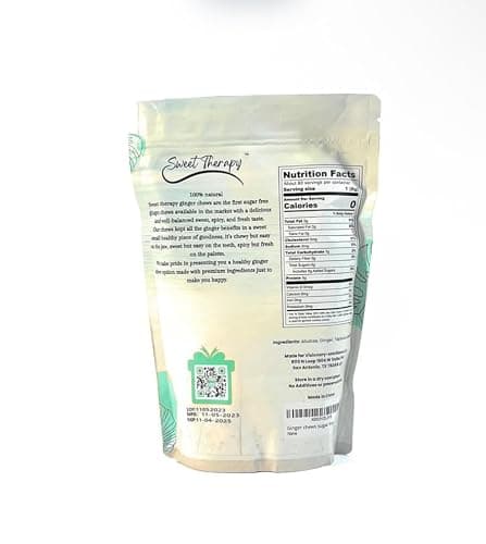 Sweet Therapy Extra strength Ginger Chews Sugar Free - Sugar free ginger candy - Sugar free Candy -Sugar free snacks -Zero sugar candy - Calorie free candy - Double Strength ginger chews