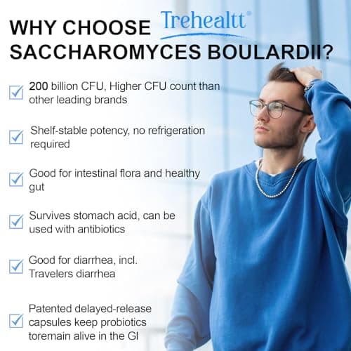 Saccharomyces Boulardii Probiotics 200 Billion CFUs, Clinically-Studied Probiotic for Women & Men Yeast for Intestinal, Gut, Immune & Digestive Health, Acid Resistant & Shelf-Stable, 60 Days Supply