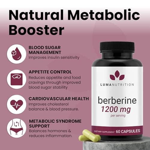 Luma Nutrition Berberine Supplement - Berberine HCL 1200mg Per Serving - Vegan, Gluten Free, Non-GMO - 60 Capsules