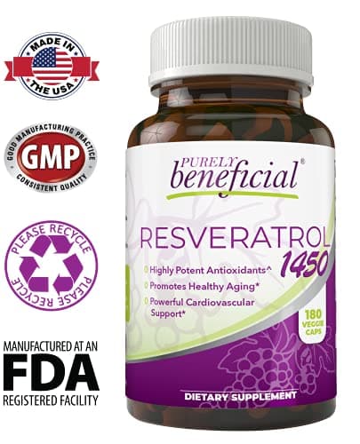 PURELY beneficial RESVERATROL1450-90day Supply, 1450mg per Serving of Potent Antioxidants & Trans-Resveratrol, Promotes Anti-Aging, Cardiovascular Support, Maximum Benefits(1bottle)