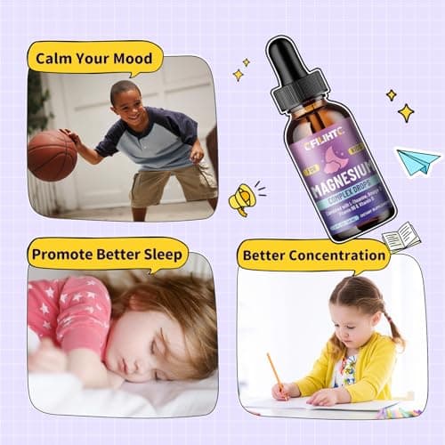Kids Magnesium Liquid Drops-Magnesium Glycinate Liquid for Kids Supplement-w/L-theanine, Omega-3, Vitamin B6, D3 - for Sleep, Relaxation, Brain, Bones - 2 Fl Oz Children's Calm, Strawberry Flavor