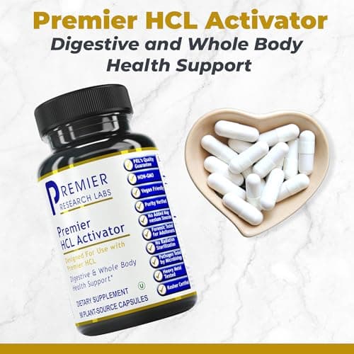 Premier Research Labs Premier HCL Activator - Pepsin Digestive Enzymes Supplement for Optimal Digestive Function for Men & Women, Low Stomach Acid, Nutrient Absorption - 90 Vegetarian Capsules