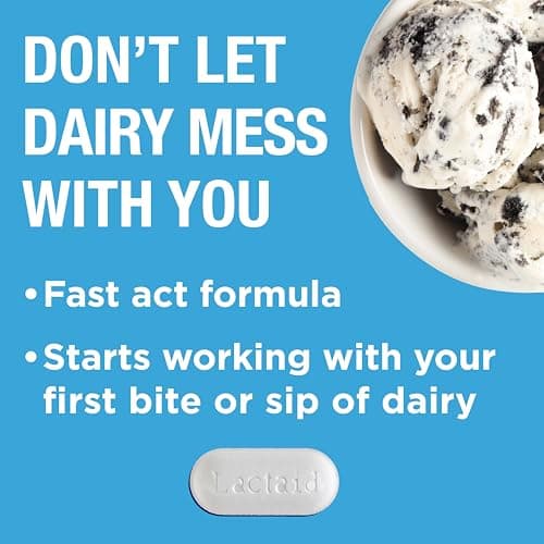 Lactaid Fast Act Lactose Intolerance Caplets with Lactase Enzyme, Dairy Relief from Gas, Bloating & Diarrhea, 9000 FCC, 96 Individual Travel On-The-Go Packs (96 x 1 ct)