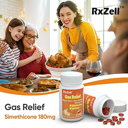 RXZELL Gas Relief, Maximum Strength Simethicone 250mg, 120 Softgels - Anti Flatulence Relieves Gas Fast, Bloating Aid, Stomach Discomfort, Fullness and Pressure Relief Pills