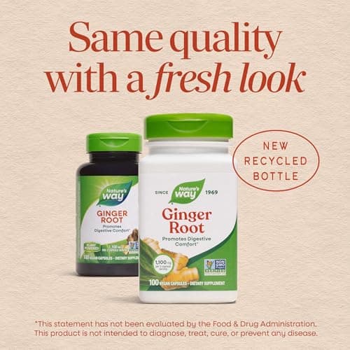 Nature's Way Ginger Root Capsules, 1100 mg per 2-Capsule Serving Ginger Supplement for Digestive Comfort and Motion-Related Nausea Support*, Vegan, Non-GMO Project Verified, 240 Count