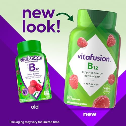 Vitafusion Vitamin B12 Gummies | 1000 mcg | 140 Adult Gummy Vitamins | For Women & Men | Raspberry Flavor | Gluten and Dairy Free Supplement