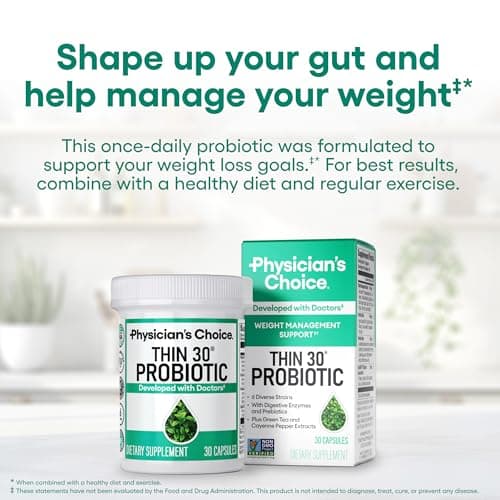 Physician's CHOICE Probiotics for Weight Management & Bloating - 6 Probiotic Strains - Prebiotics - Key ingredient Cayenne - Supports Gut Health - Weight Management for Women & Men - Green Tea - 30 CT