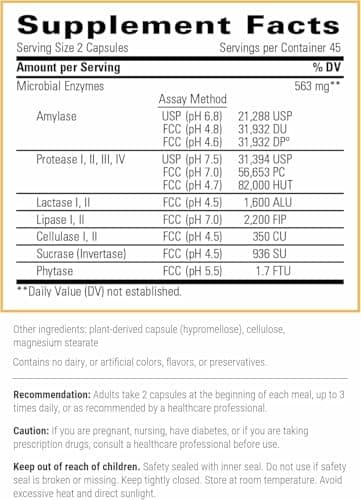Integrative Therapeutics Similase - Vegan Digestion Support* - Comprehensive Blend of Digestive Enzymes* - Supports Digestion and Nutrient Absorption* - Dairy-Free - 180 Count (90 Servings)