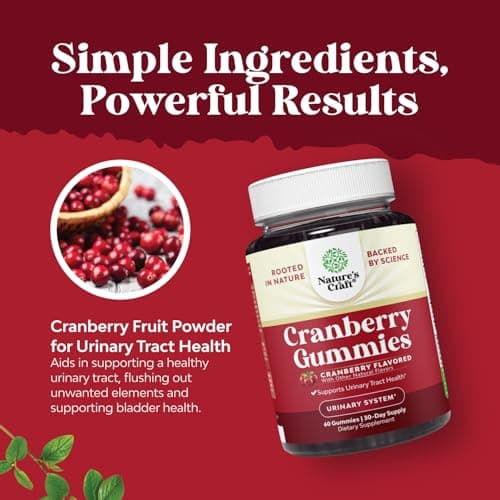 Natural Cranberry Gummies for Women and Men - Extra Strength Delicious Antioxidant Cranberry Chews for Urinary Tract Health Kidney Support Bladder & Immune Health - Vegan Gluten & Gelatin Free - 60ct