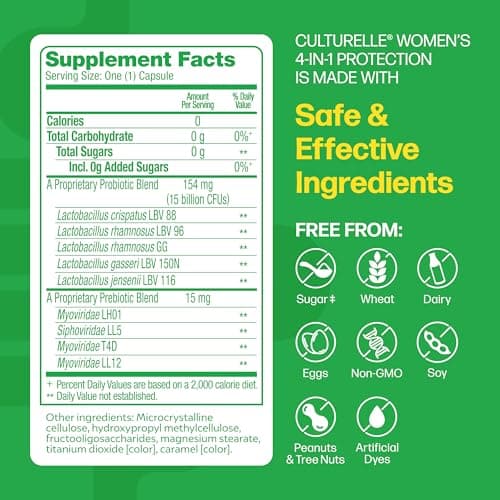 Culturelle Probiotics for Women with Prebiotics - 4-in-1 for Vaginal, Digestive, Urinary & Immune Health - pH Balance, Bloating & Gas Relief - Daily Vegetarian Capsules, Non-GMO - 30 Count