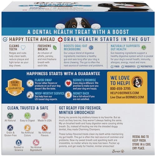 Bernie's Charming Chompers - Daily Dental Chews for Dogs 50-100 Lbs. - 24 Count - Cleans Teeth, Freshens Breath, + Boosts Oral-Gut Microbiome. Easy to Digest, Supports Healthy Digestion Naturally