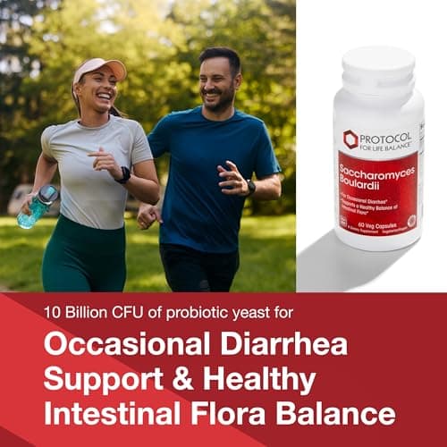 PROTOCOL FOR LIFE BALANCE Saccharomyces Boulardii - 10 Billion CFU - Probiotic Supplement - Support Gut Health & Digestive Health - Relieves Occasional Diarrhea - Halal & Kosher - 60 Veg Caps