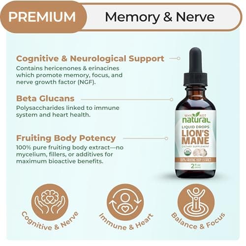 Why Not Natural Organic Lions Mane Liquid Extract Mushroom Supplement Tincture
