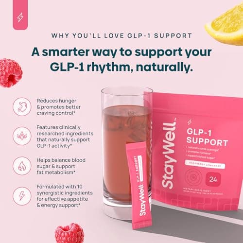 GLP-1 Supplement | Natural GLP-1 Production | GLP 1 Booster Drink Mix to Control Appetite and Cravings | Great Tasting Metabolic Support - Yerba Mate, Garcinia Cambogia, Berberine [Raspberry Lemonade]