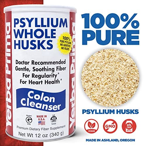 Yerba Prima Psyllium Whole Husks, Colon Cleanser 12 oz (Pack of 2) - All Natural Dietary Fiber, Pure Premium Psyllium, Lab-Tested Non-GMO, Gluten-Free Fiber