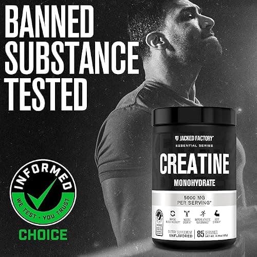 Jacked Factory Creatine Monohydrate Powder 425g - 5g Daily Creatine Supplement for Men and Women, Vegan-Friendly, Third-Party Tested - 85 Servings, Unflavored