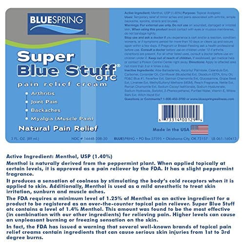Super Blue Stuff Natural Pain Relief roll on with Emu Oil by BlueSpring- Pain relief rub Anti Inflammatory Analgesic Cream for Back, Knee, Joint, Muscle, Arthritis, and neck Pain Relief- 3 Oz roll-on.