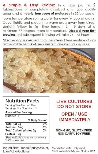 Florida Sun Kefir Dehydrated Water Kefir Grains (Crystals, Tibicos)