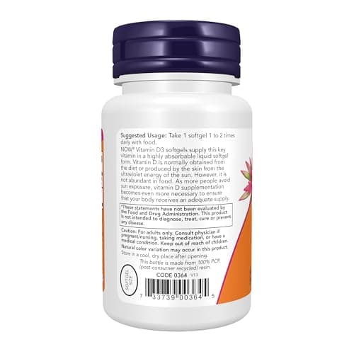NOW Supplements, Vitamin D-3 400 IU, Strong Bones*, Structural support*, 180 Softgels