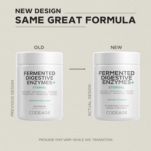 Codeage Fermented Digestive Enzymes Supplement 3-Month Supply - 14 Digestive Enzymes, Probiotics, Prebiotics, Fermented Botanicals, Plant-Based Multi Pancreatic Enzymes - 1 Capsule a Day - 90 Capsules
