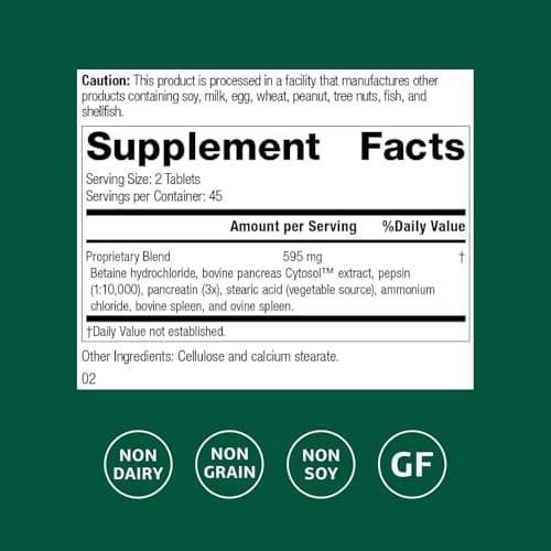 Standard Process Zypan - Digestive Health Support Supplement - HCI Supplement with Pancreatin, Betaine Hydrochloride & Pepsin - Support Macronutrient Digestion - 90 Tablets