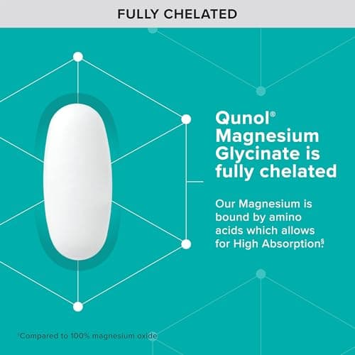 Qunol Magnesium Glycinate 300mg, 100% Glycinate Chelated Magnesium Supplement, 90ct Tablets