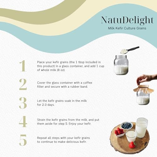 NatuDelight, 1 TBSP Live Active Milk Kefir Grains, Natural Culture Fresh for Homemade Kefir, Pajaritos Bulgaros de Leche.
