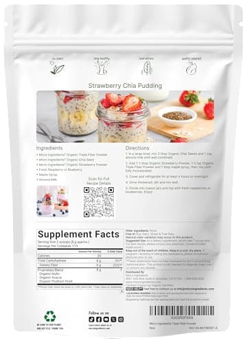Micro Ingredients Organic Triple Fiber Powder, 2lb | Natural Prebiotic to Support Digestive & Gut Health | Soluble, Easily Digestible | Unflavored, Vegan