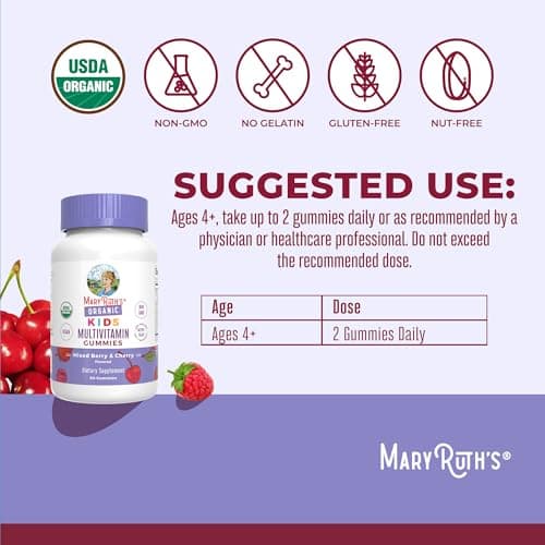 MARYRUTH'S Kids Vitamins | Multi | 1 Month Supply | Multivitamin Gummies for Ages 4+ | Multivitamin for Kids | Vegan | Only 2 Gummies a Day | 60 Count