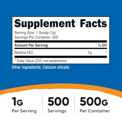 Nutricost Betaine HCl Powder 500 Grams - Gluten Free, Non-GMO