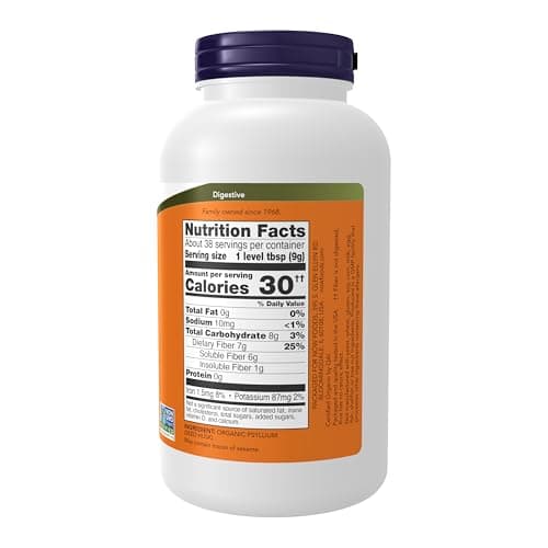 NOW Foods Supplements, Psyllium Husk Powder, Certified Organic, Non-GMO Project Verified, Soluble Fiber, 12-Ounce