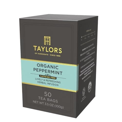 Taylors of Harrogate Organic Peppermint, Herbal Tea, Pillow Tea Bags, 50 Count (Pack of 1), Clean, Pure and Refreshing, Caffeine-Free, Enjoy Hot or Iced, 50 Teabags