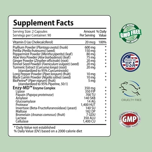 IBS Clear - IBS Support - Vitamin D, Psyllium Husk, Fennel - 180 Capsules - 3 Month Supply