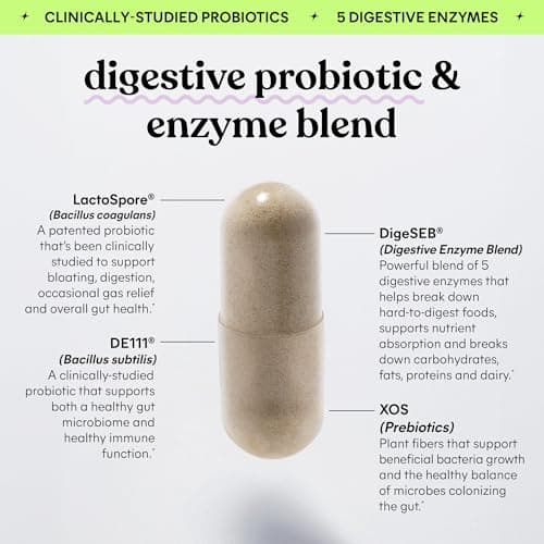 Lemme Debloat 3-in-1 Prebiotic, Probiotic & Digestive Enzyme Capsules for Bloating & Gas Relief - 2 Clinically Studied Probiotics w/5 Digestive Enzymes to Improve Digestion, Women & Men, (60 Count)