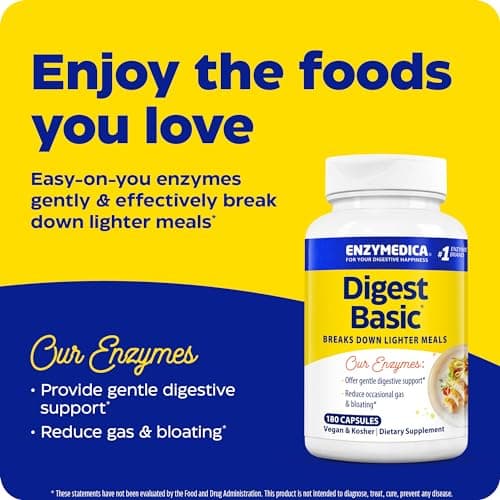 Enzymedica - Digest Basic, Essential, Full Spectrum Digestive Enzymes, 180 Capsules