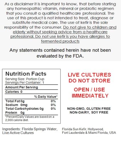 One LARGE PORTION Cup Live Florida Sun Kefir LARGE Water Kefir Grains (Tibicos) Natural Probiotics