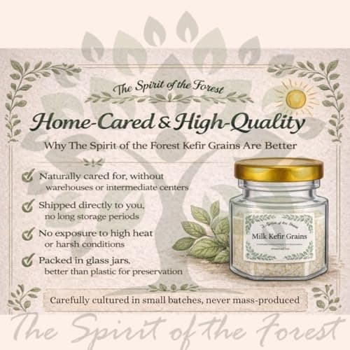 The Spirit of the Forest: Live Milk Kefir Grains – Home-Cared, Non-Industrial Culture, Fresh & Active, Shipped Directly in Glass Jar + Complete Recipe Book by Laila Rare Tambillo Ecuador, Ecuadorian Strain, Lebanese Care. 100% Natural Grass-Fed, Fresh from FL - 0.5 oz (3 tsp)