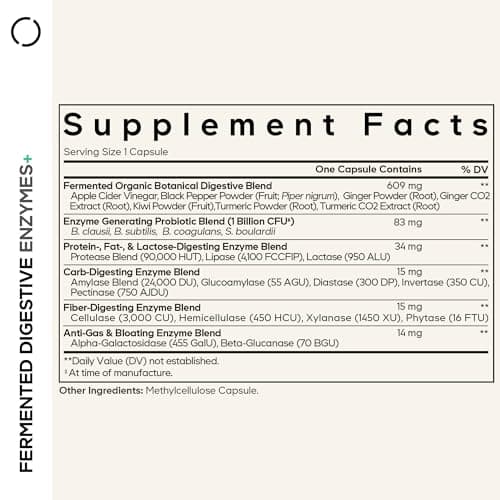 Codeage Fermented Digestive Enzymes Supplement 3-Month Supply - 14 Digestive Enzymes, Probiotics, Prebiotics, Fermented Botanicals, Plant-Based Multi Pancreatic Enzymes - 1 Capsule a Day - 90 Capsules
