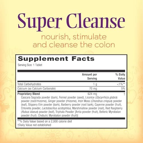 Nature’s Secret Super Cleanse - Extra Strength Colon Cleanse with 14 Herbs & Probiotic Support - Promotes Gut Health Detox Cleanse & Digestive Support Gentle Elimination Formula - 100 Tablets (1 Pack)