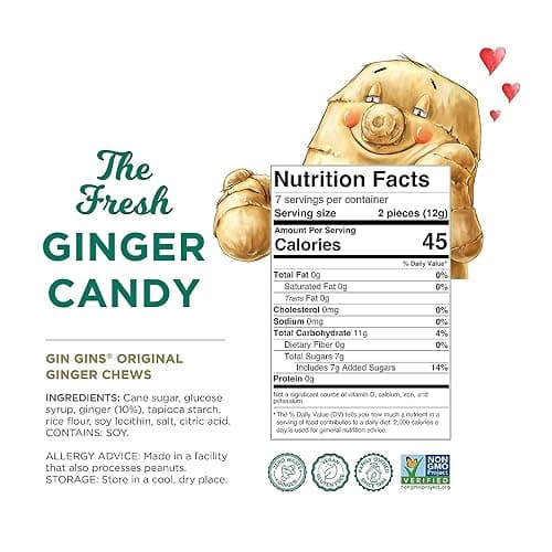 GIN GINS Original Ginger Chews – Natural Fresh Ginger Candy by The Ginger People – Individually Wrapped Healthy Candy – Original Flavor – 3oz Bag (Pack of 1)